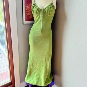 Lulu's Bright Lime Green Ruched Bust Maxi Slip Dress
